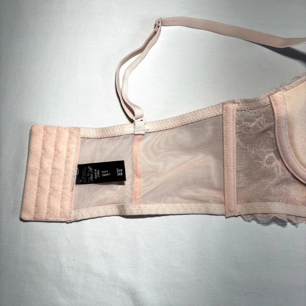 René Rofé Pink Lace Balconette Bra 36B Corset-Style Wide Band Animal Print NWOT